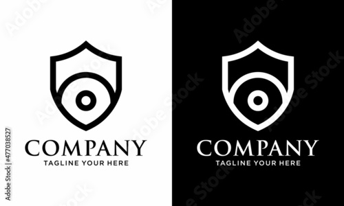Safe place logo - shield and address pointer symbol. Security and sheild logo vector design icon template. on a black and white background.