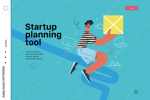 Startup illustration, website landing template. Concept of building new business