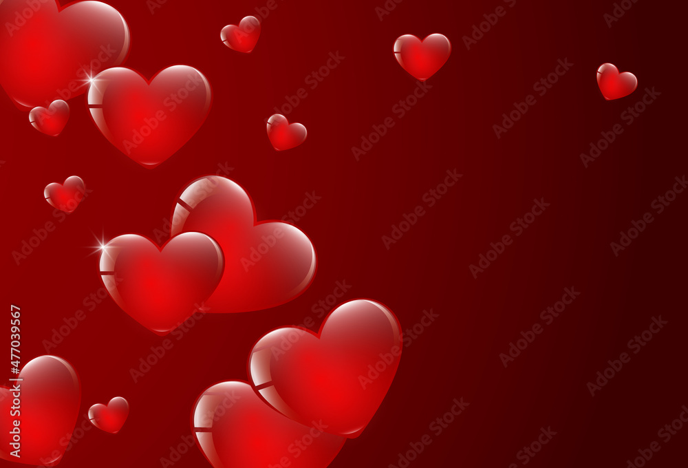 romantic card with red hearts, vector