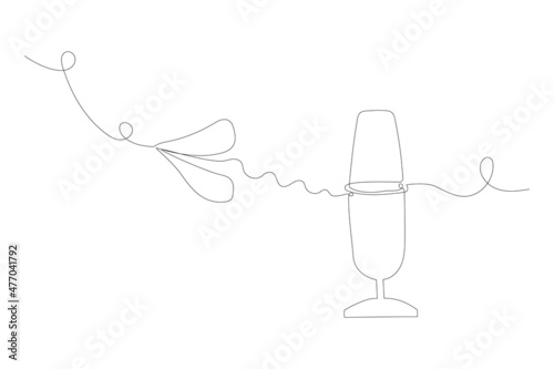 One line drawing podcast microphone, podcast concept. Vector illustration.