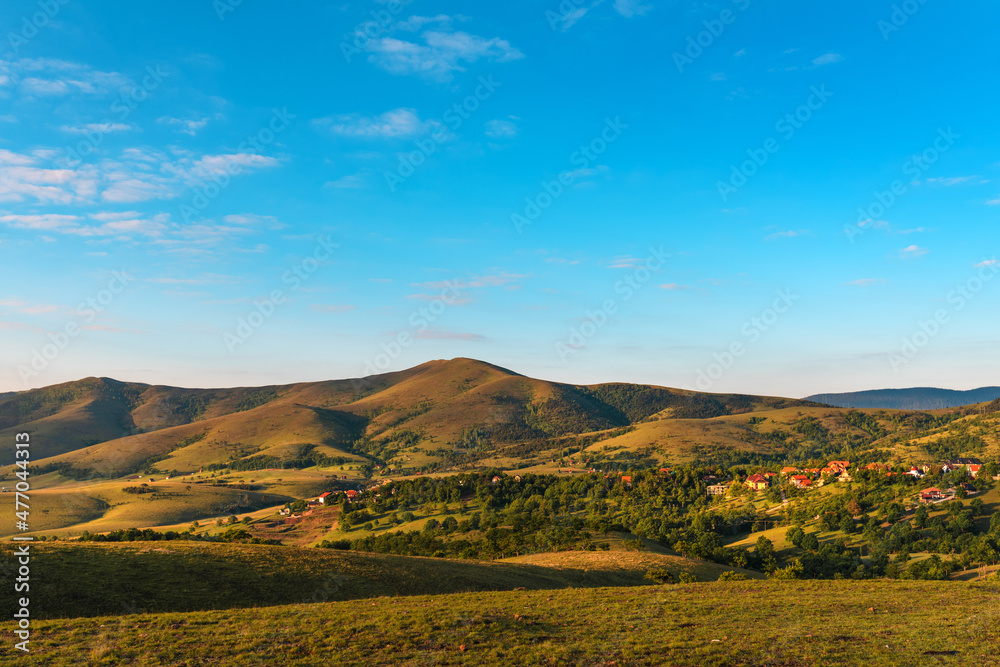 Zlatibor hills landscape in summer from above, aerial drone photography