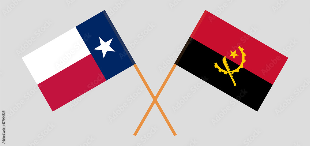 Crossed flags of the State of Texas and Angola. Official colors. Correct proportion Crossed flags of the State of Texas and Angola. Official colors. Correct proportion