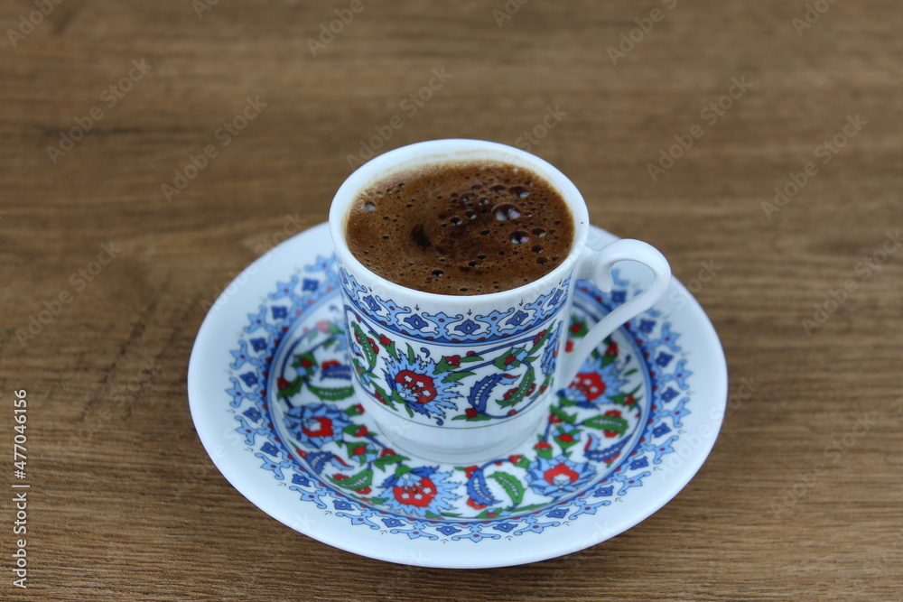 traditional Turkish cofffee on wooden background traditional Turkish cofffee on wooden background