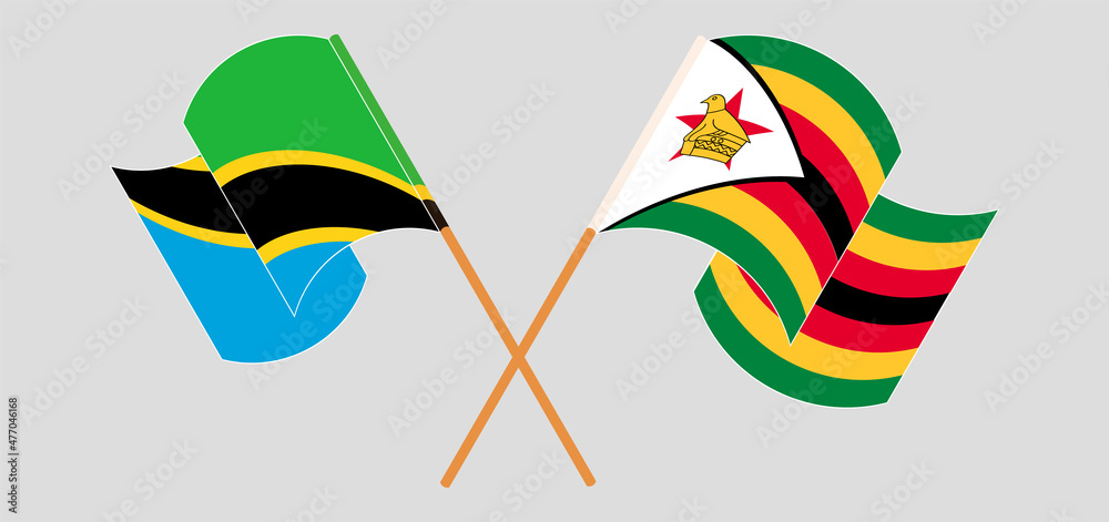 Crossed flags of Tanzania and Zimbabwe. Official colors. Correct proportion Crossed flags of Tanzania and Zimbabwe. Official colors. Correct proportion