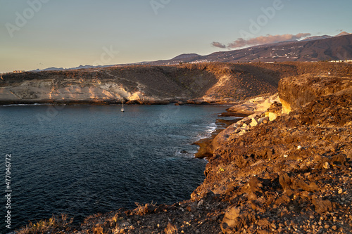 The beach Playa de los Morteros by evening near La Caleta, Costa Adeje, Tenerife