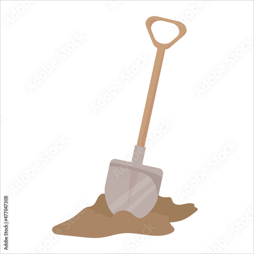 Shovel for gardening in cartoon style. Farming. Vector illustration isolated on white background.