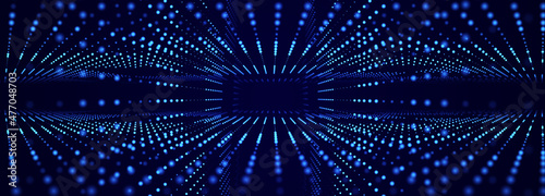 Abstract technology background. Computer matrix. Futuristic cyber blue background of points. 3d rendering.