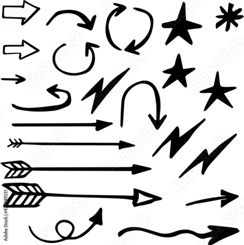 A Set of Arrows  Stars and Energy Icon Doodles