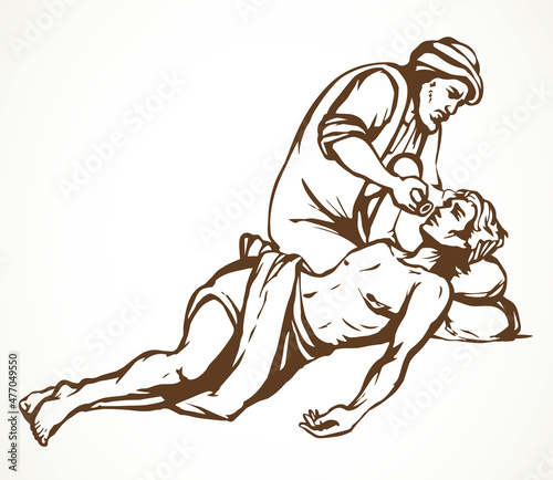 The parable of the good Samaritan. Vector drawing
