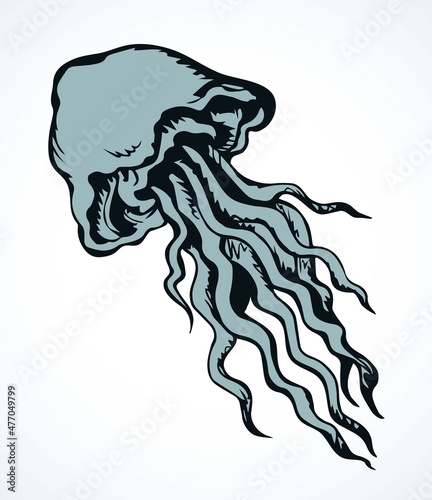 Jellyfish in the sea. Vector drawing