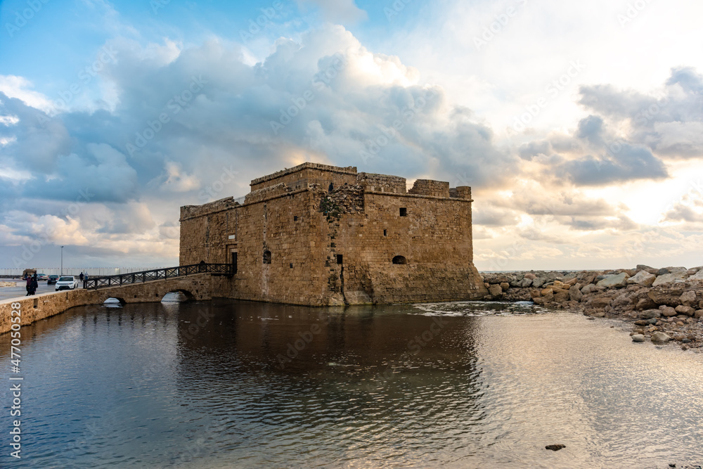 Old Paphos Castle on sunset, Cyprus