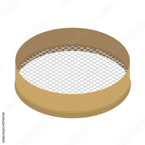 The subject of kitchen utensils. Wooden sieve is needed in the kitchen in the kitchen for sifting flour.