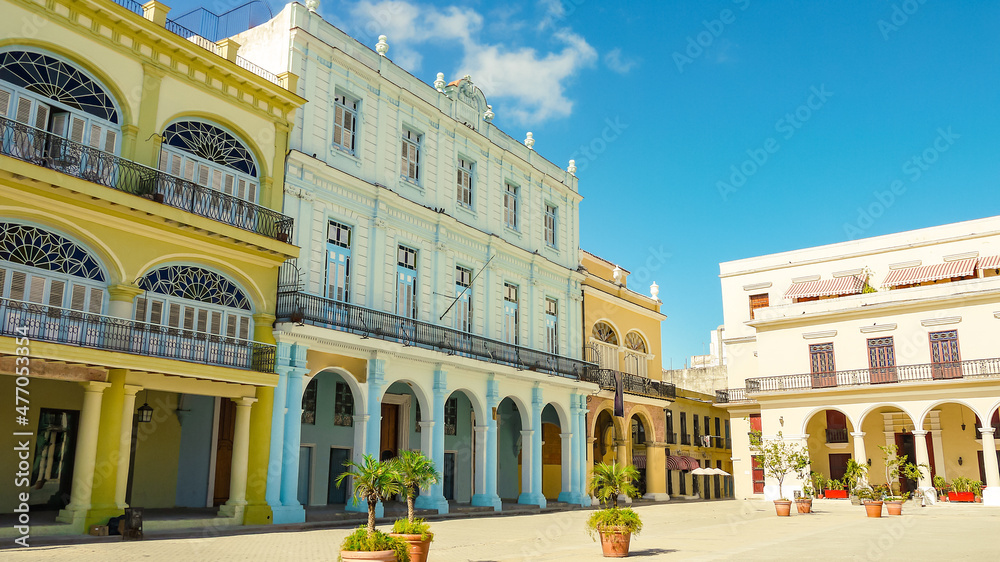 The old Square of Havana. Plaza Vieja. Republic of Cuba.