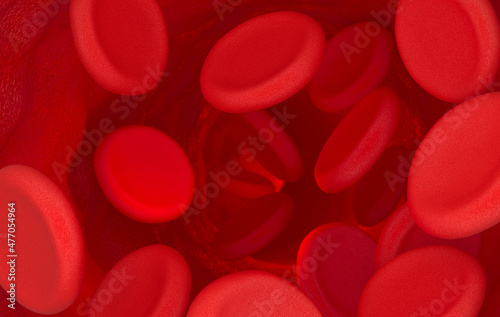 Obraz na płótnie Blood cells in the artery. Scientific medical background. 3D illustration w salonie