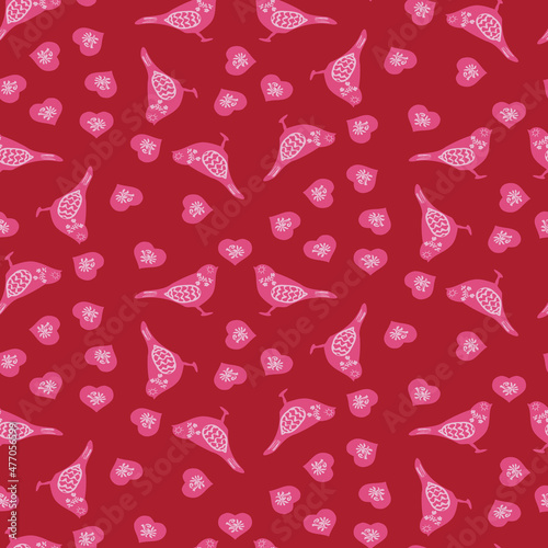 birds and hearts seamless vector valentine pattern