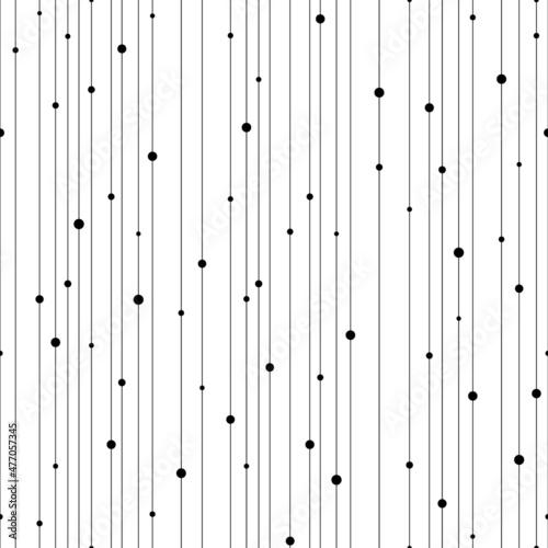 Seamless pattern. Black dot and line on white background. Repeated stripe pattern. Abstract vertical backdrop. Repeating delicate design for prints. Monochrome lattice wallpaper. Vector illustration