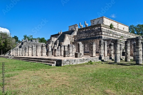 Temple of the Warriors at the Mayan archaeological site of Chichen Itza, Yucatan, Mexico.