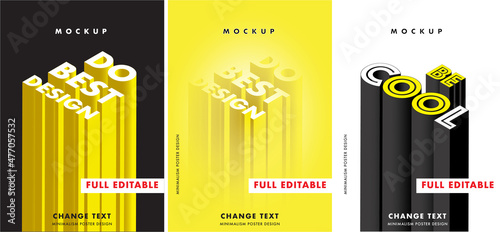 Minimalist yellowposter design template 3D Text Effect Mockup /full editable text	
