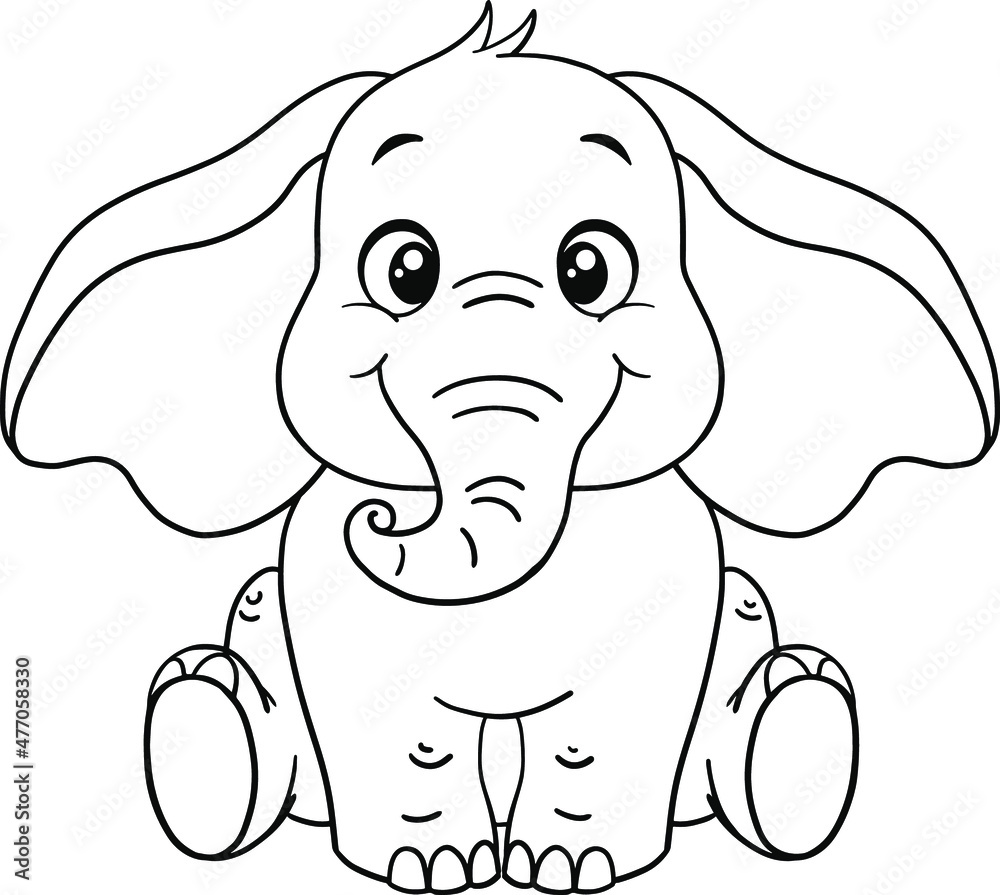 Cute baby elephant drawn with a line. Doodle. Coloring book. Cute baby elephant drawn with a line. Doodle. Coloring book.
