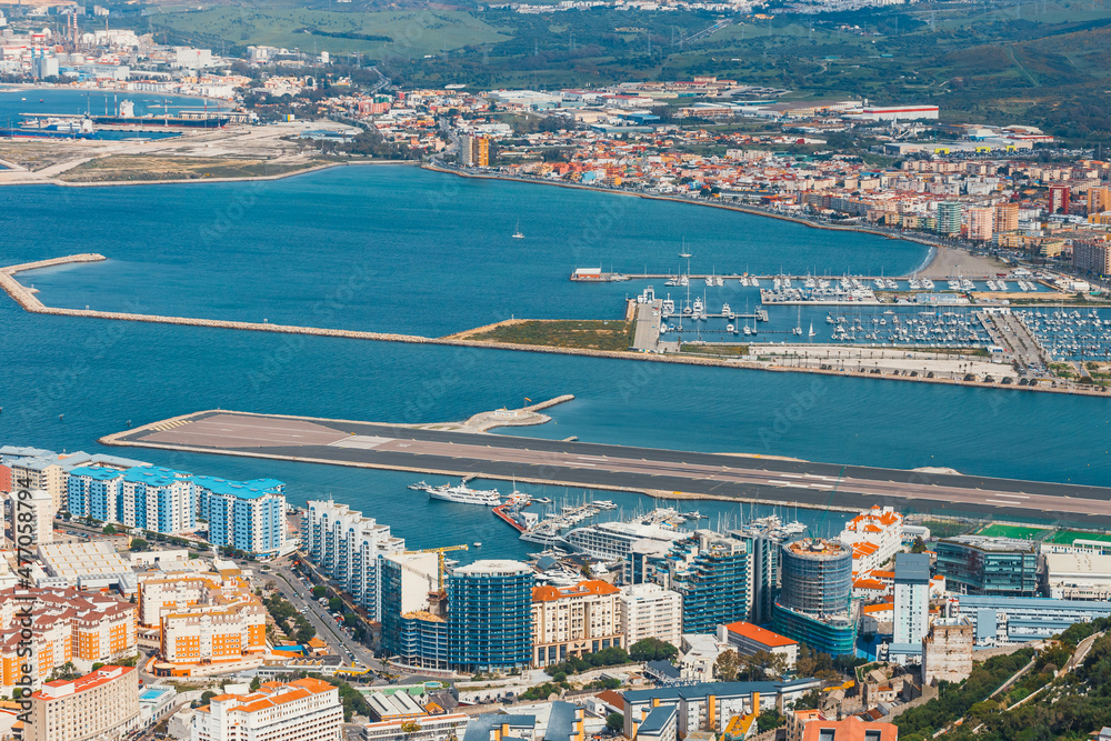 The town and harbour of Gibraltar viewed from up the Rock