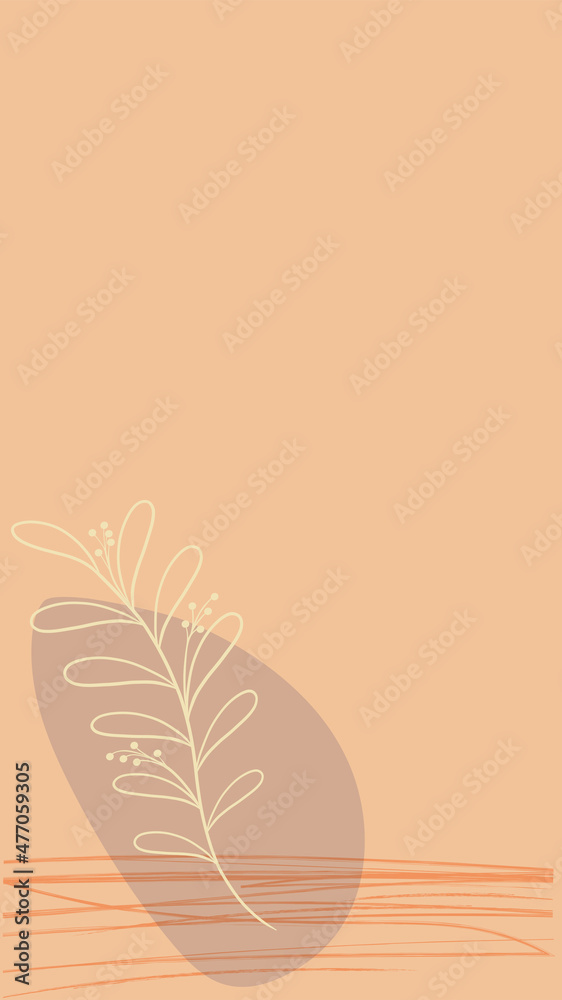 abstract background in a minimalistic style . with the image of contour branches of plants with leaves located at one edge of the template