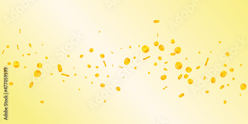 Korean won coins falling. Ideal scattered WON coins. Korea money. Lovely jackpot, wealth or success concept. Vector illustration.