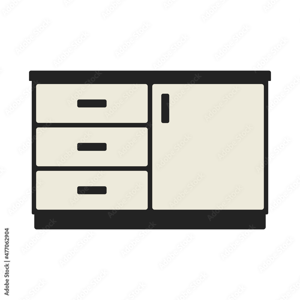 Chest of drawers icon. Colored silhouette. Front view. Vector simple flat graphic illustration. The isolated object on a white background. Isolate. Chest of drawers icon. Colored silhouette. Front view. Vector simple flat graphic illustration. The isolated object on a white background. Isolate.
