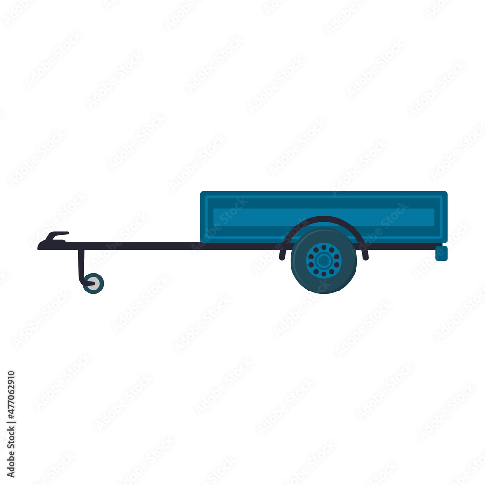 Small cargo car trailer. Colored silhouette. Side view. Vector simple flat graphic illustration. The isolated object on a white background. Isolate.