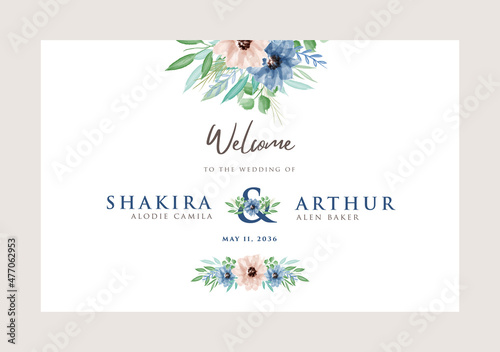 Welcome sign wedding with beautiful floral watercolor