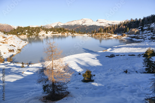Colbricon lakes winter view, San martino di Castrozza, Italy
