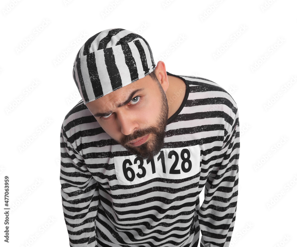 Prisoner in special uniform on white background Prisoner in special uniform on white background