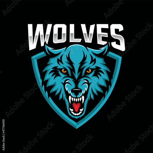 wolf esports logo design vector template
