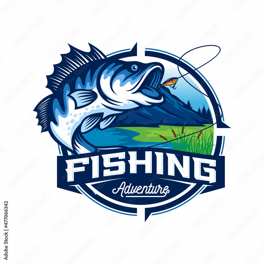 Fishing logo design template illustration . Sport fishing Logo