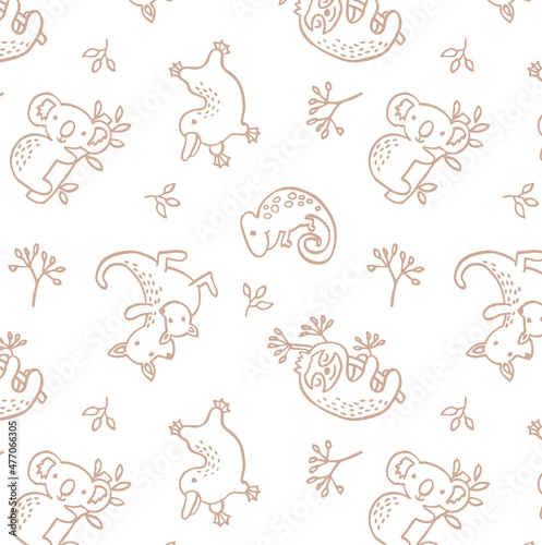 Cute animals seamless pattern vector illustration for kids. Can be used for nursery wall decor  baby textile  baby bedding set  wrapping paper  packaging  wallpaper  baby clothes design.