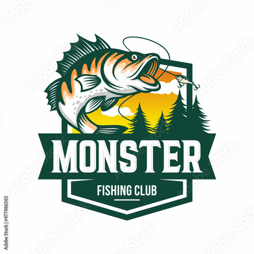 Fishing logo design template illustration . Sport fishing Logo