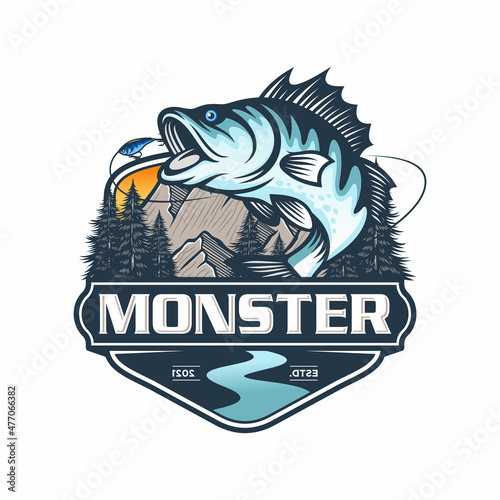 Fishing logo design template illustration . Sport fishing Logo