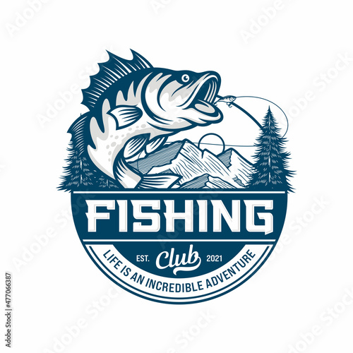 Fishing logo design template illustration . Sport fishing Logo