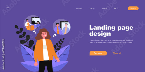 Cartoon person with long hair changing image. Flat vector illustration. Man or woman imagining getting short haircut in barber chair. Hairdressing saloon, barbershop, image change, style concept