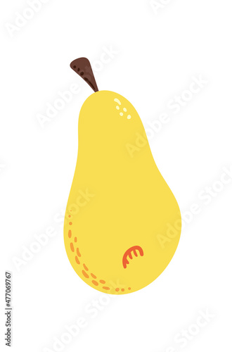 Fresh yellow pear in doodle style. Hand drawn vector illustration on white background.