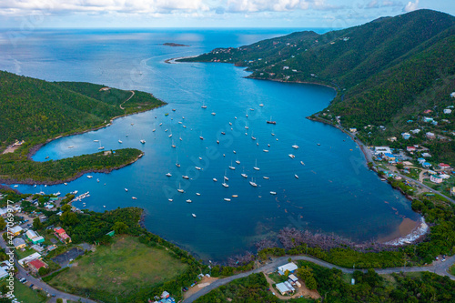 Fototapeta Naklejka Na Ścianę i Meble -  Aerial view of Coral Bay Harbor in St John, Virgin Islands