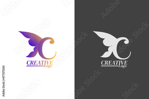 Beautiful text c logo in the shape of butterfly wings