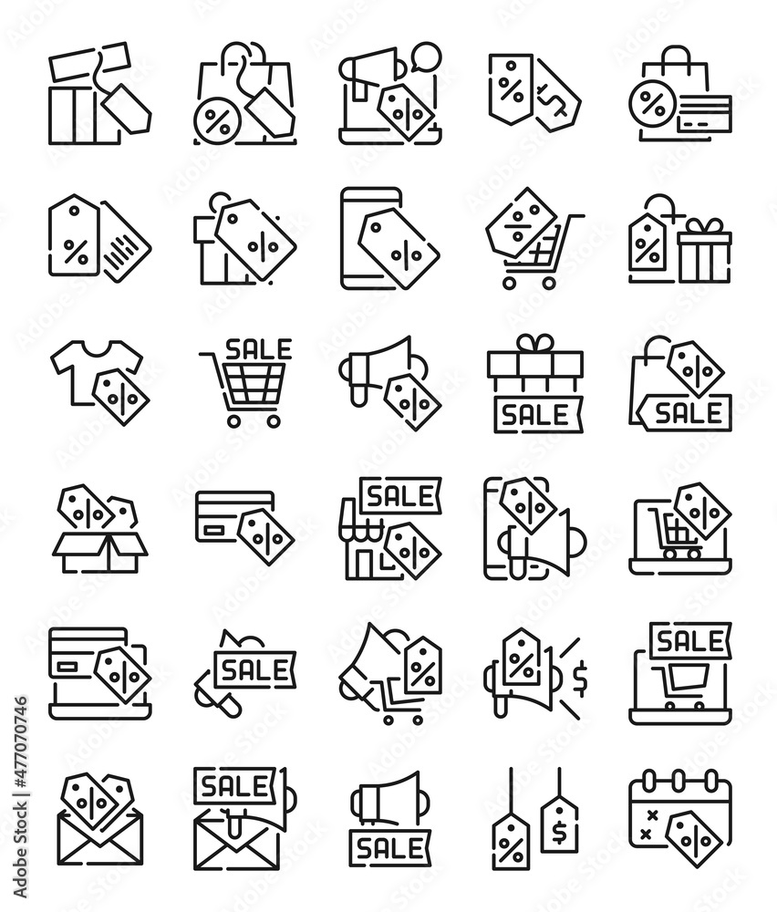 Fototapeta premium sale discount and advertisement simple line icons