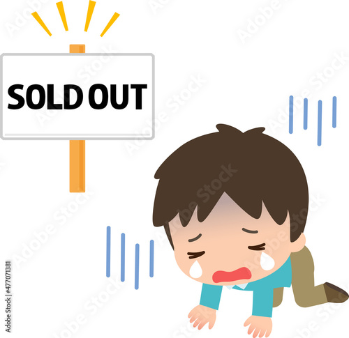 SOLD OUTの看板と落ち込む男性