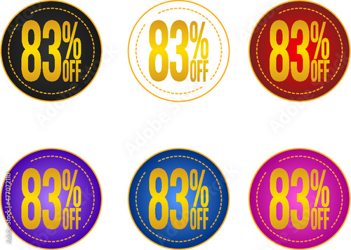Set sale 83%off banners, discount tags, promotion stickers, vector illustration.	
