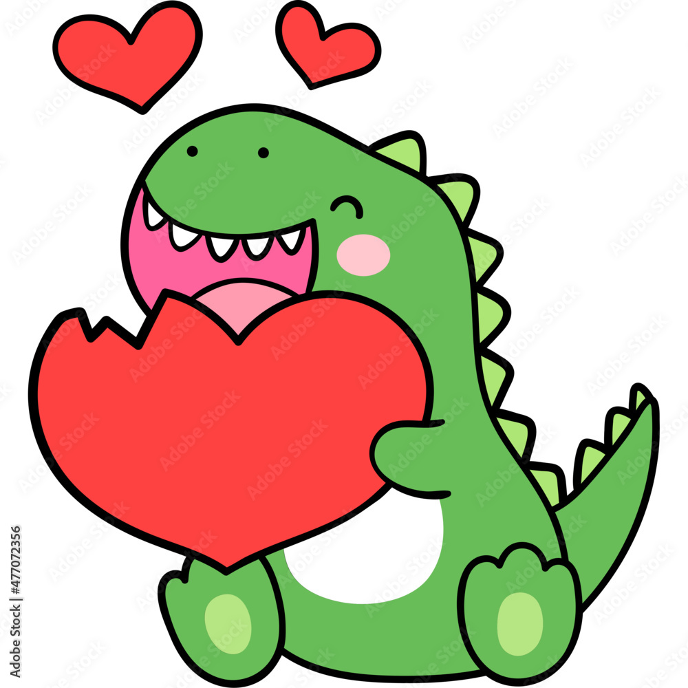 Baby Dinosaur With Heart Valentine Cartoon Stock Vector 