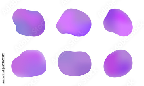 Color trend 2022, purple abstract spots shapeless flowing liquid blobs Blotches blotches design kit for presentation banners flyers postcards logos, isolated on white background. Vector graphics