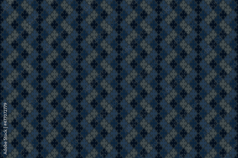 Geometric seamless pattern with reshaped rhombus. Light and dark blue elements on indigo background. Vector illustration. For shirt textile cloth silk scarf bandana wallpaper mobile case cover 