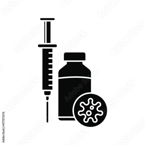 vector medical icon for pandemic vaccine ampoule and syringe. Image of covid-19 vaccine and syringe. Illustration of antiviral vaccine.