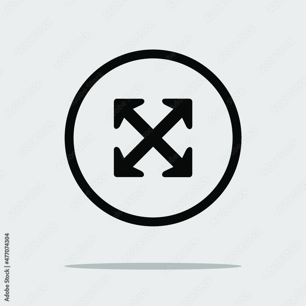 Arrows in four directions. Four side arrow icon. Arrow icon illustration vector sign symbol for your project. Flat design style. Vector illustration in circle isolated on gray background Arrows in four directions. Four side arrow icon. Arrow icon illustration vector sign symbol for your project. Flat design style. Vector illustration in circle isolated on gray background