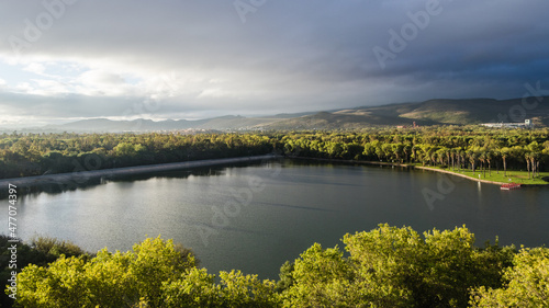 Aerial view of the main lake of Tangamanga Park in the city of San Luis Potosi, Mexico